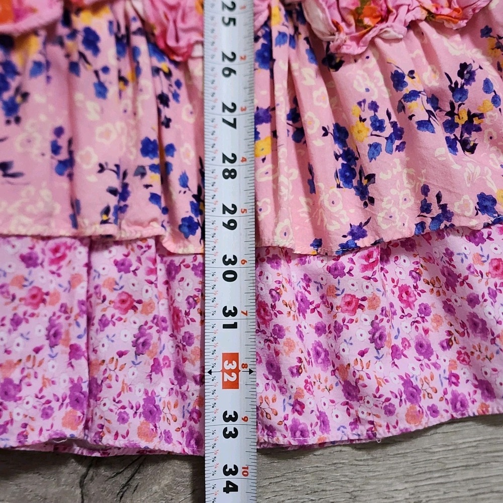 R Vivimos Dress‎ Women's S Sleeve Mixed Print Balloon Sleeve Ruffles Boho Tiered - Picture 6 of 8